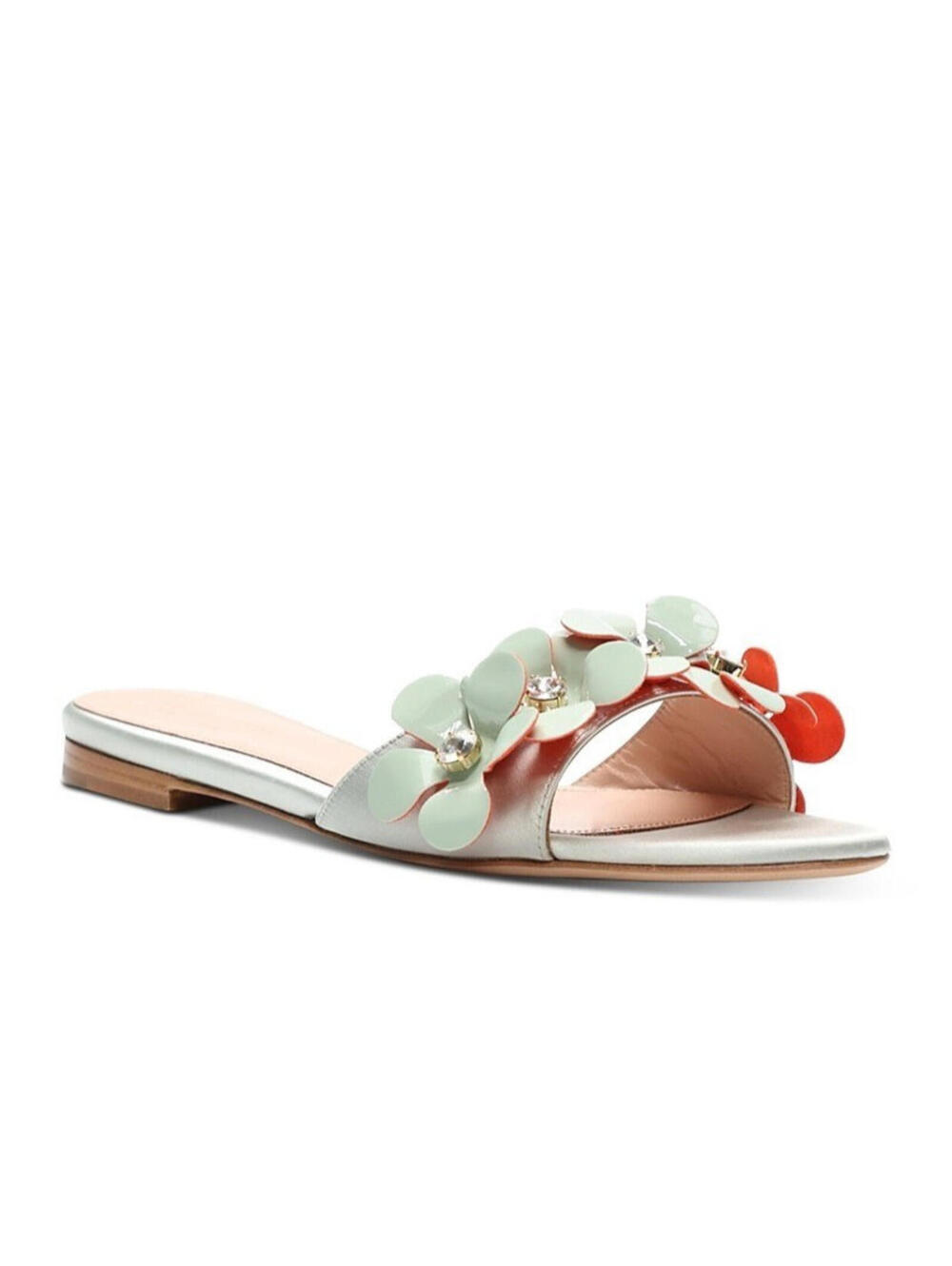 950$ Giambattista Valli Floral Embellished Slip On Sandals Size 6 US Light Blue